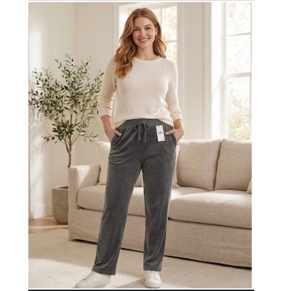 Croft & Barrow Lush Velour Pants Womens XXL Blue Gray‎ Mid Rise Straight Leg NEW